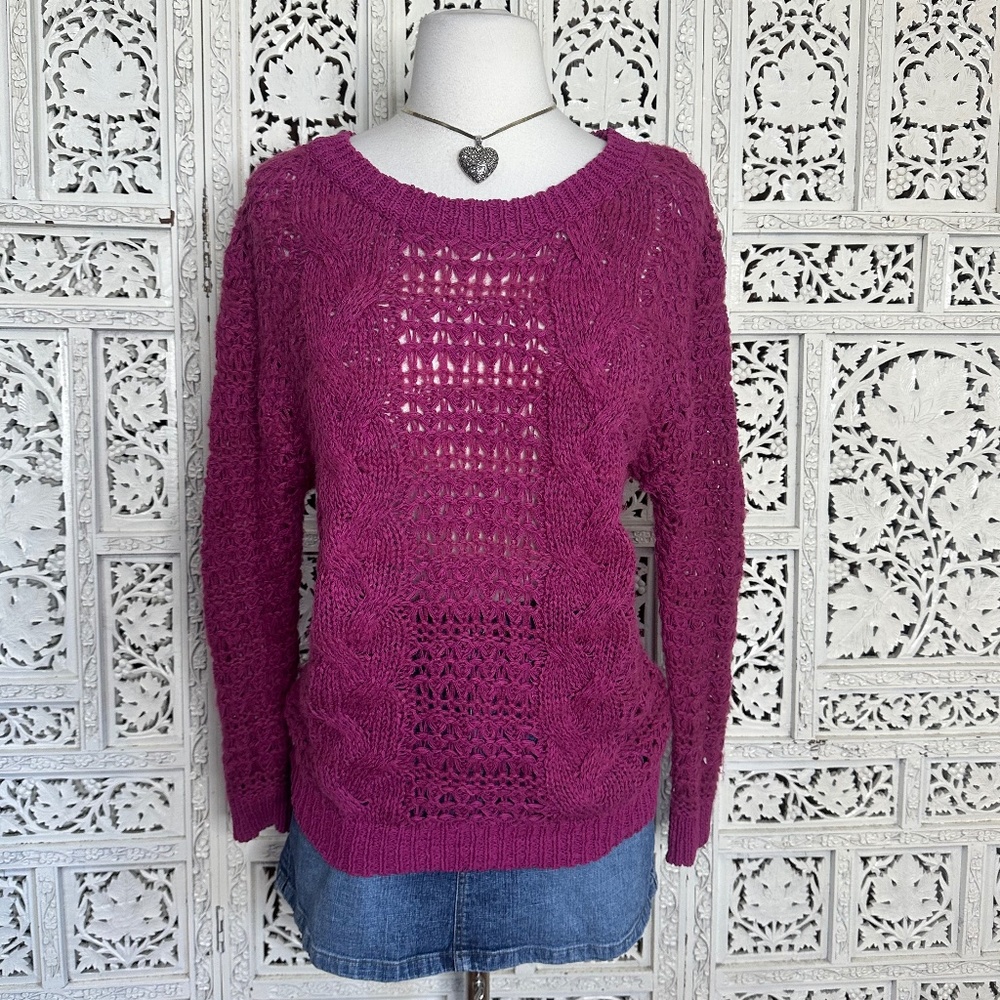 NWT Lauren Conrad Magenta Pink Open Knit Lightweight Cable Knit Sweater Sz Small